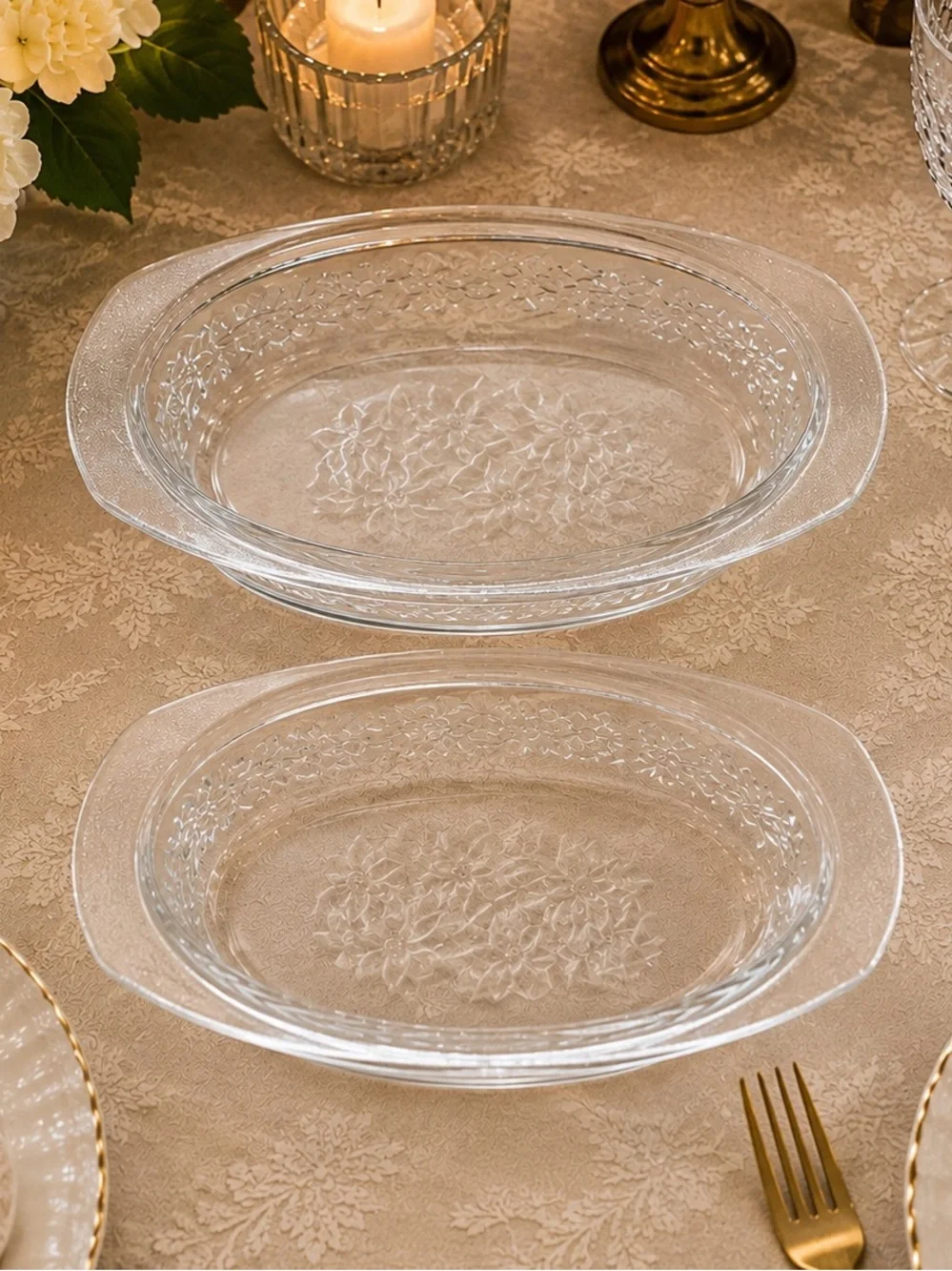 Vintage Princess House Fantasia Crystal Casserole Dishes – Set of 2